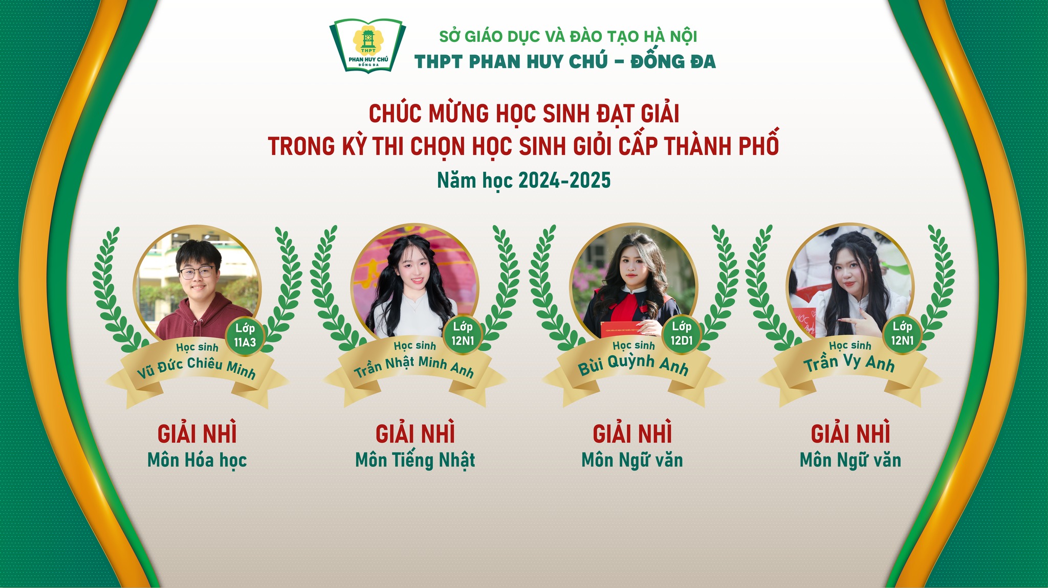  CHÚC MỪNG 15 HỌC SINH THPT PHAN HUY CHÚ - ĐỐNG ĐA ĐÃ ĐẠT GIẢI TRONG KỲ THI CHỌN HỌC HỌC SINH GIỎI CẤP THÀNH PHỐ